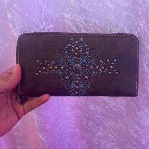 Brown Wallet with Teal stitching